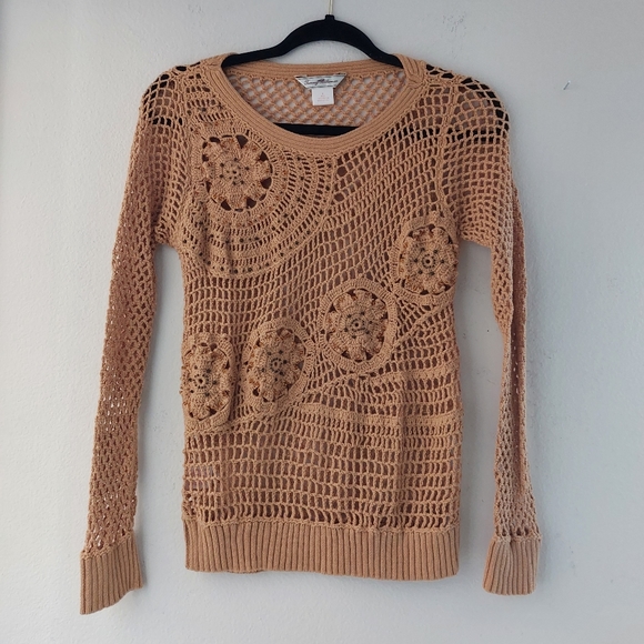TOMMY BAHAMA TAN CROCHET BOHO OPEN STITCH SWEATER - Picture 13 of 13